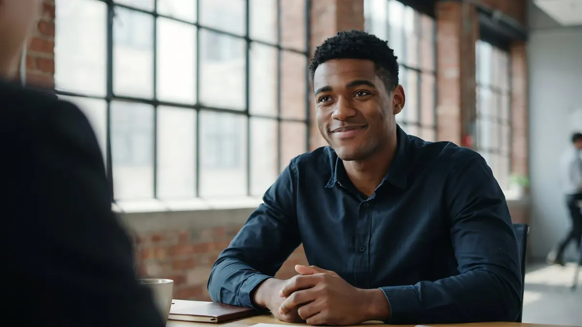 A smiling young professional in an office