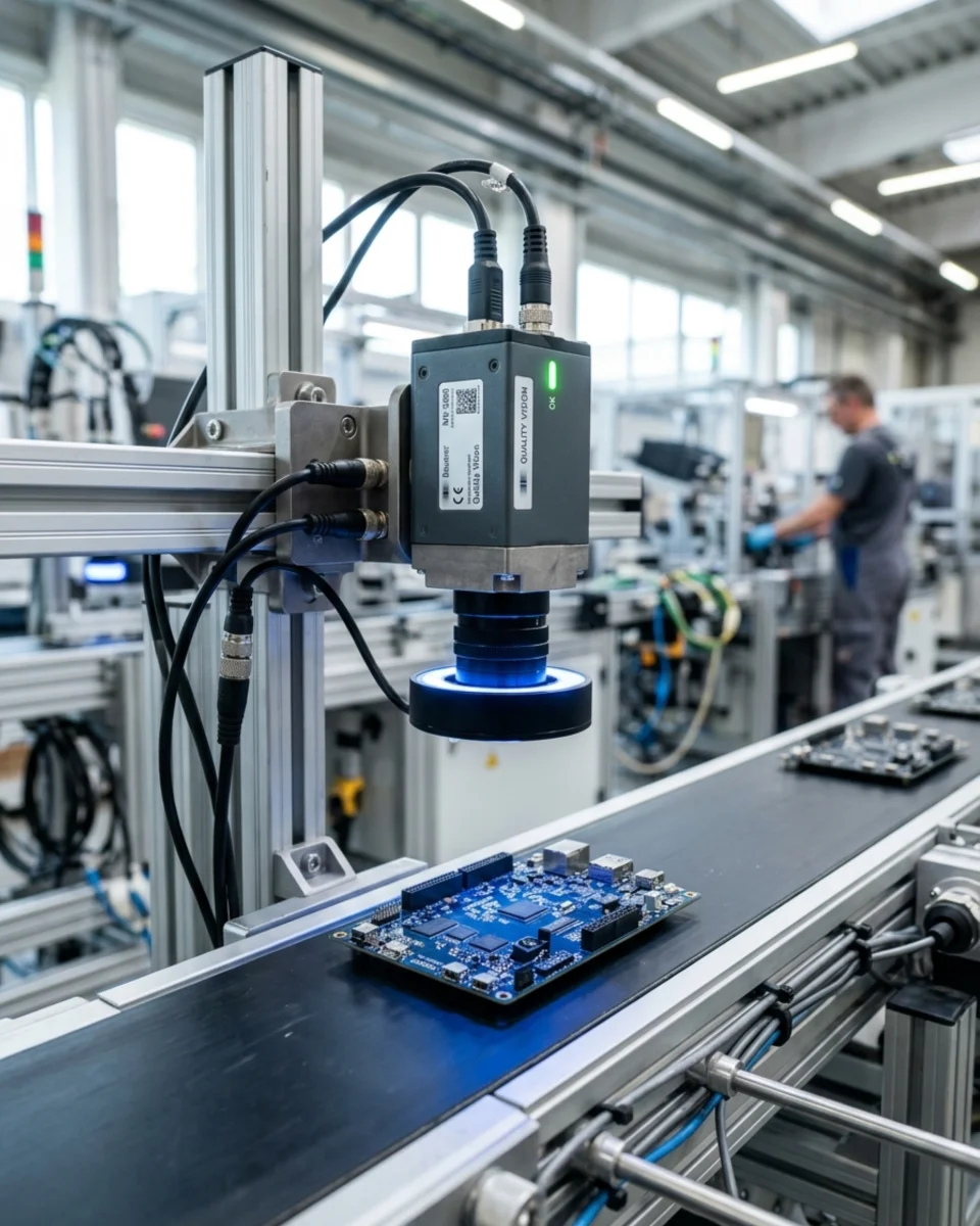 An automated camera inspection system on a production line