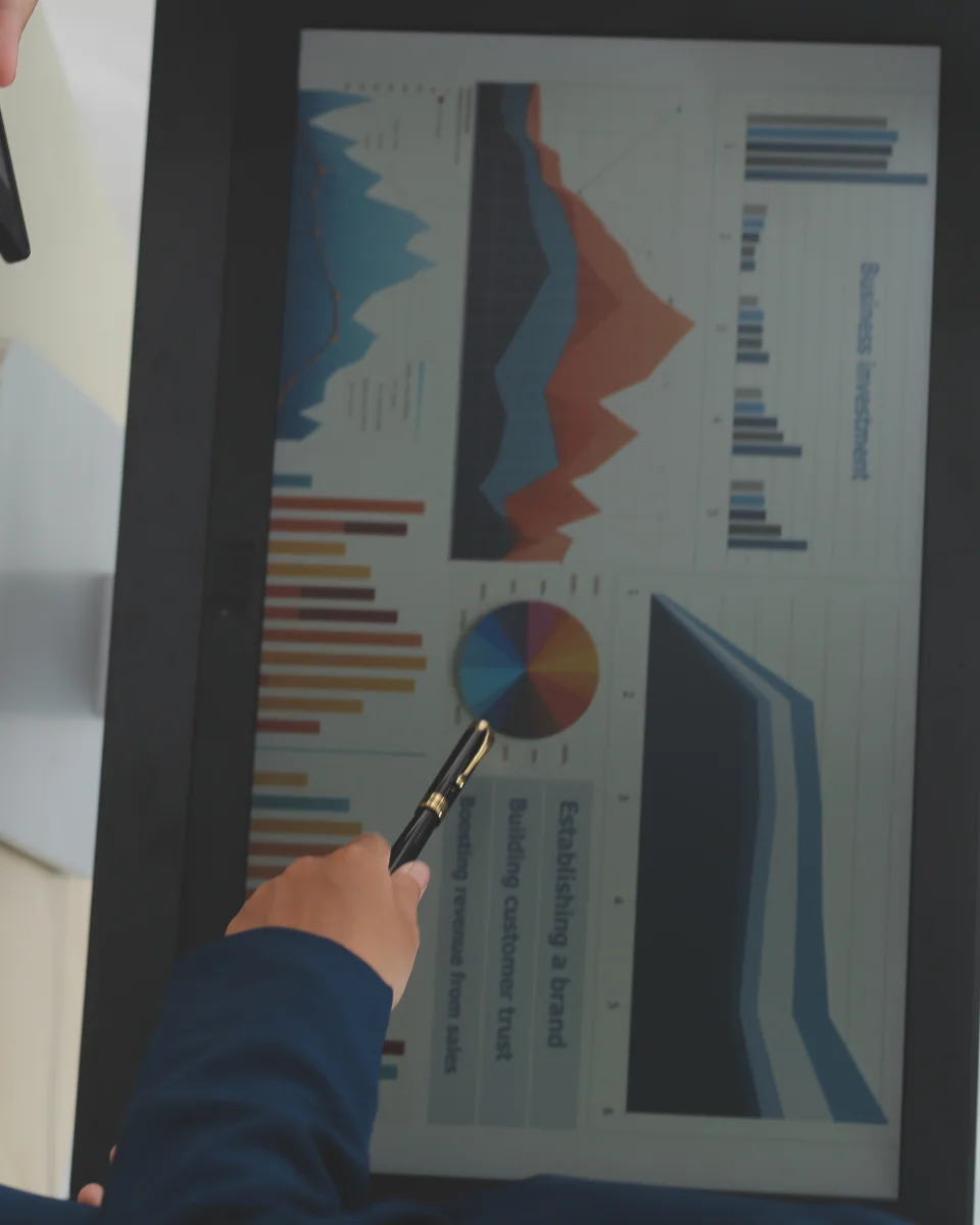 An analyst examining forecast charts on a screen